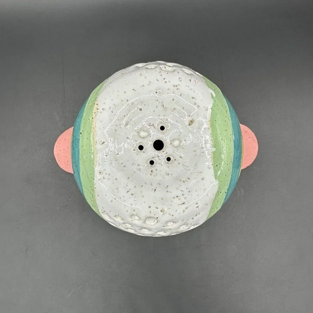 Rainbow Speckled Art Pottery Colander Bowl Storage Display Pink White Matte READ